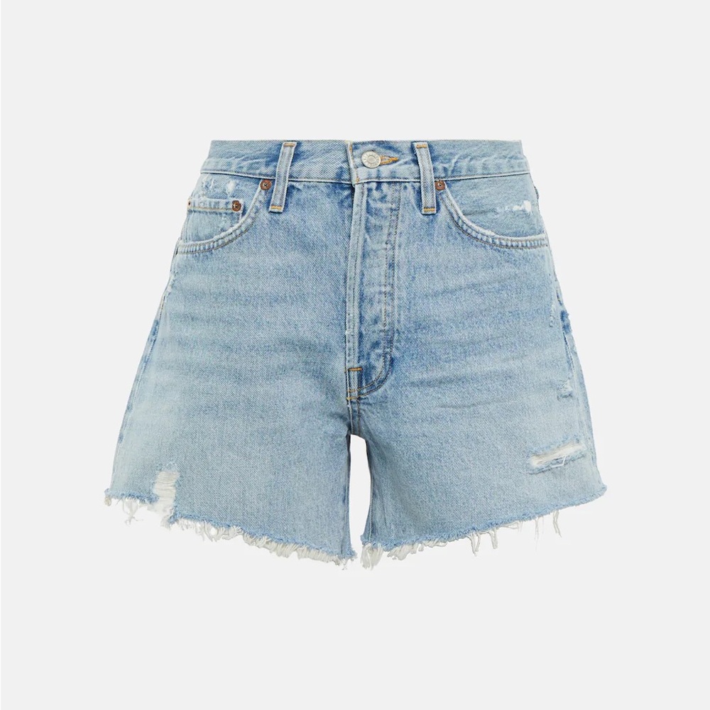 AGOLDE Distressed High Rise Denim Shorts Size 24 Raw Hem Cotton